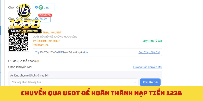 Chuyển qua USDT để hoàn thành nạp tiền 123B